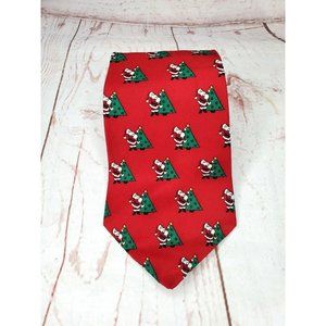 John Henry Red Santa Christmas Tree Decorative Holiday U.S.A Imported Silk Tie